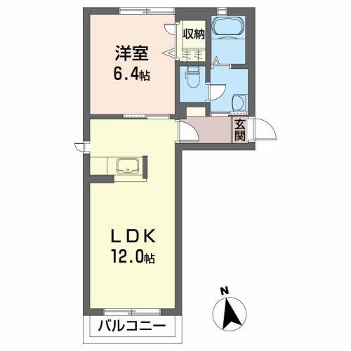 シャーメゾングリーンヒルズC(1LDK/1階)の間取り写真