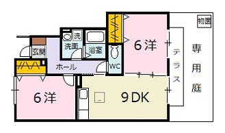ウェルス17(2DK/1階)の間取り写真