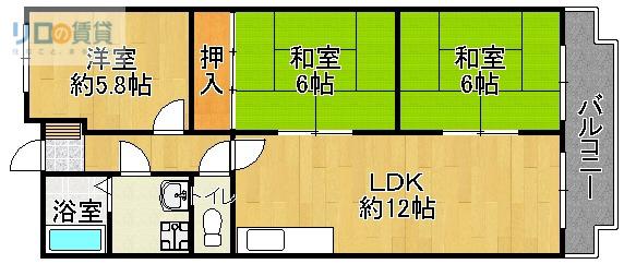 ドムール宝塚(3LDK/2階)の間取り写真