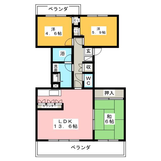 ハイツ東戸塚II(3LDK/2階)の間取り写真