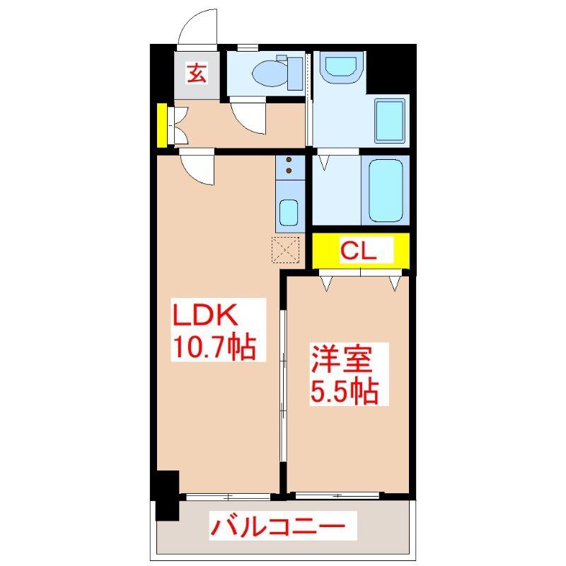 パークサイド加治屋町(1LDK/13階)の間取り写真