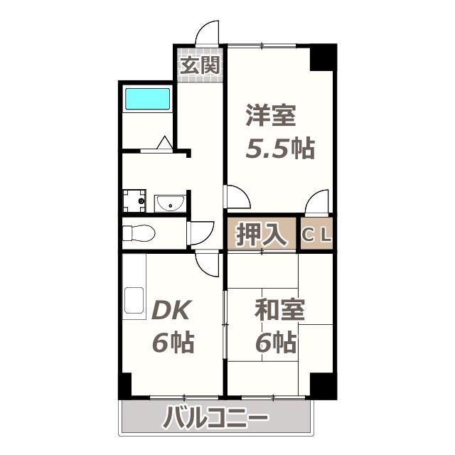 シャトー帝塚山(2DK/3階)の間取り写真