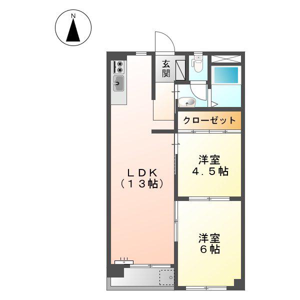 コーポ鈴木(2LDK/3階)の間取り写真