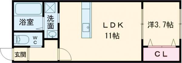 グランフォート明石城北(1LDK/1階)の間取り写真