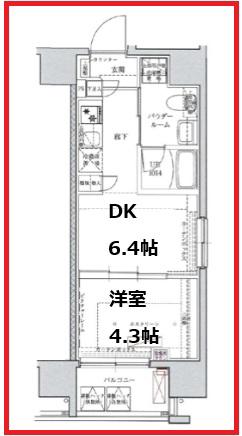 ベルシード綾瀬ドゥーエR(1DK/4階)の間取り写真