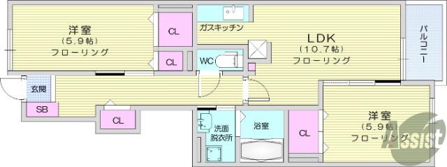 セイバリー(2LDK/1階)の間取り写真