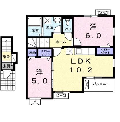 カーサクアットロ(2LDK/2階)の間取り写真