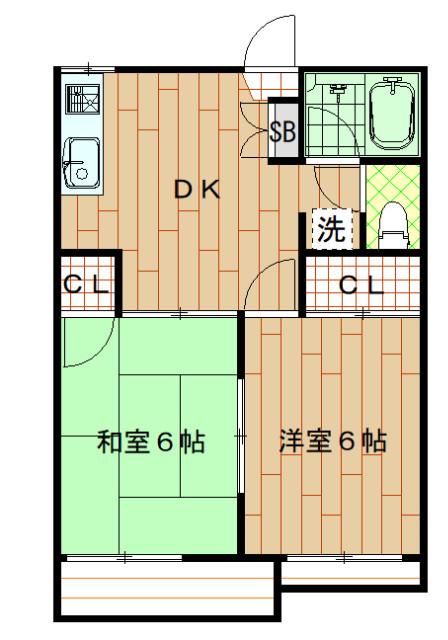 カームコーポ(2DK/2階)の間取り写真