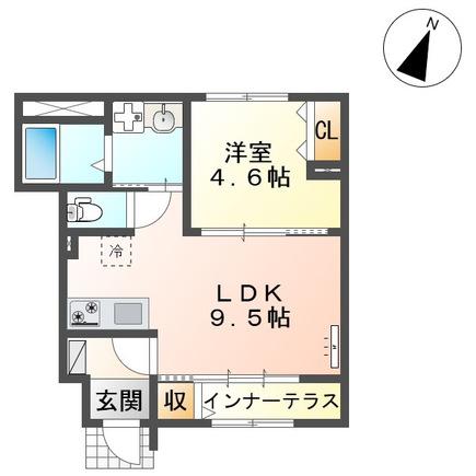フューチャースカイ須屋(1LDK/1階)の間取り写真
