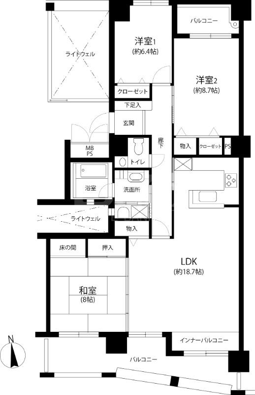 シーサイドももち クリスタージュ壱番館(3LDK/6階)の間取り写真