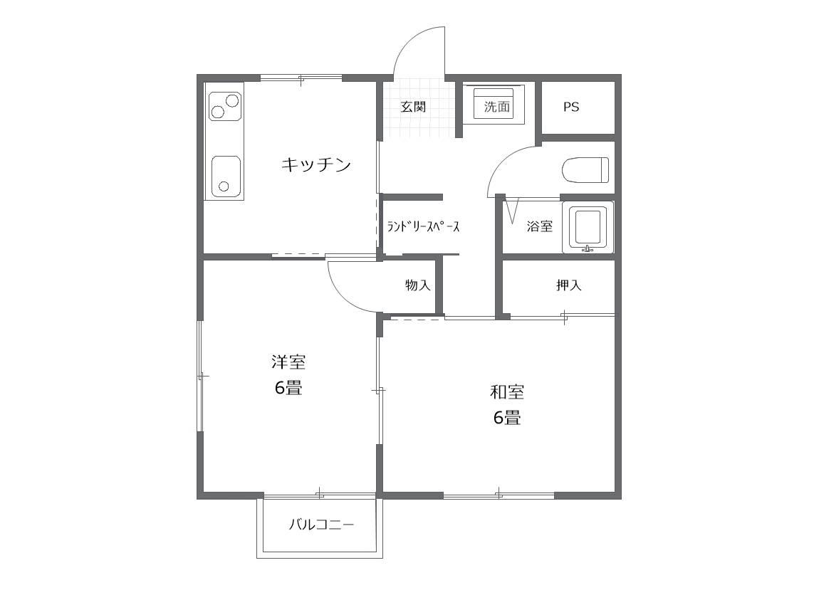 ウエストハイツ(2DK/1階)の間取り写真