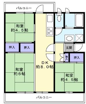 大久保東第478号棟(3DK/3階)の間取り写真
