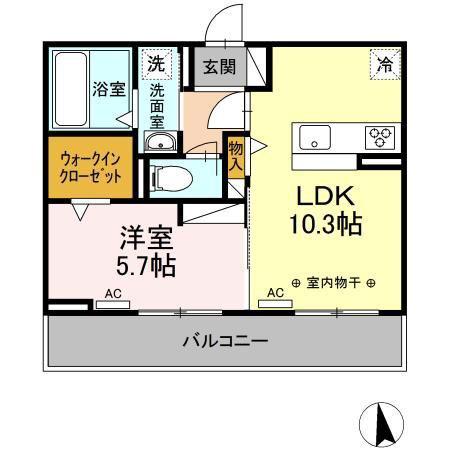 シャルマン・ペッシェII(1LDK/2階)の間取り写真