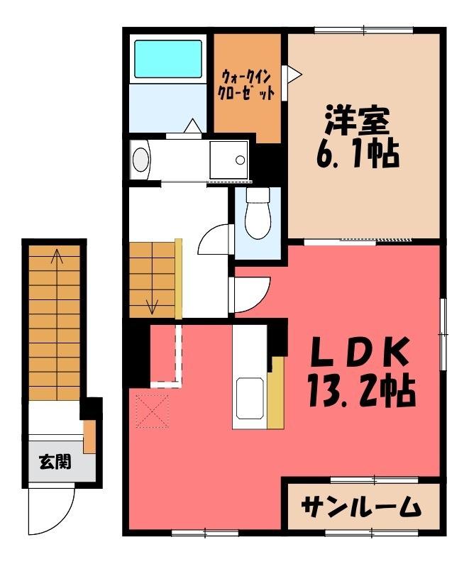 ヒカルサ熊谷肥塚I(1LDK/2階)の間取り写真