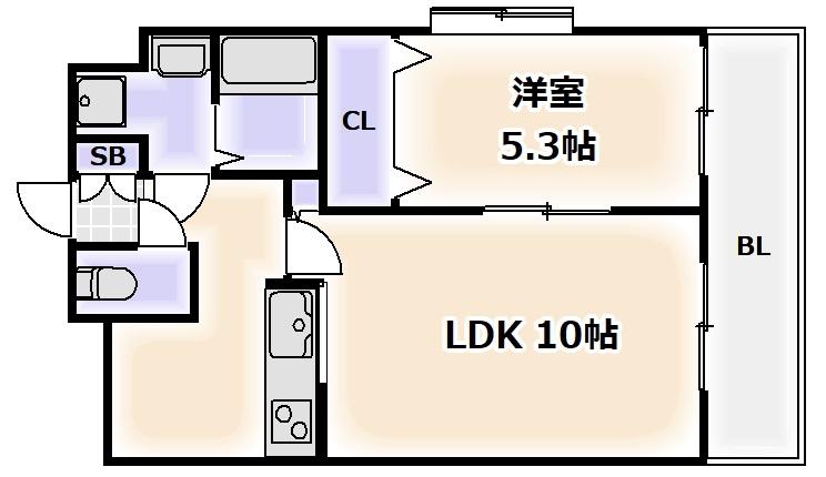 ラムール難波西(1LDK/8階)の間取り写真