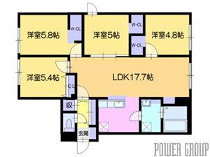 オルセーフラット厚別中央(4LDK/1階)の間取り写真
