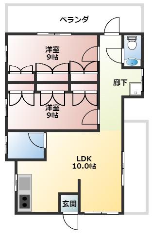 コーポたまき(2LDK/2階)の間取り写真