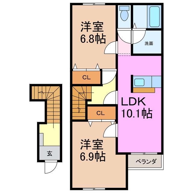 サニーヒルズ高根山(2LDK/2階)の間取り写真