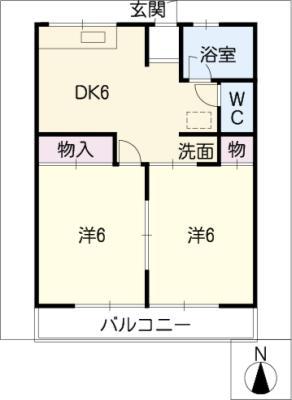 シティハイムシバタ(2DK/1階)の間取り写真