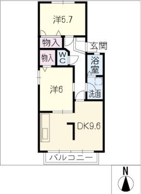 グランデール福光 C(2DK/1階)の間取り写真