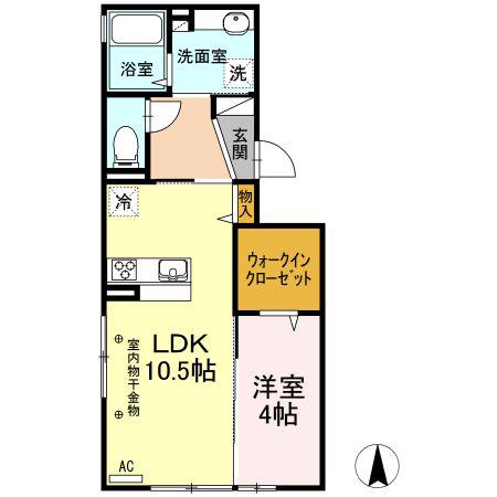 ネオ・グレイス戸出(1LDK/2階)の間取り写真