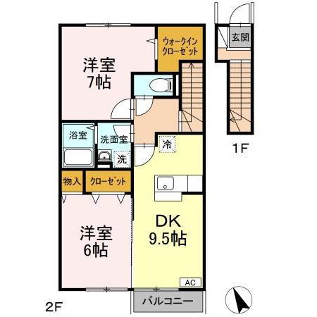 ビューテラス山本(2LDK/2階)の間取り写真