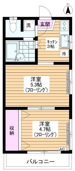 ハイツ瑞穂(2K/2階)の間取り写真