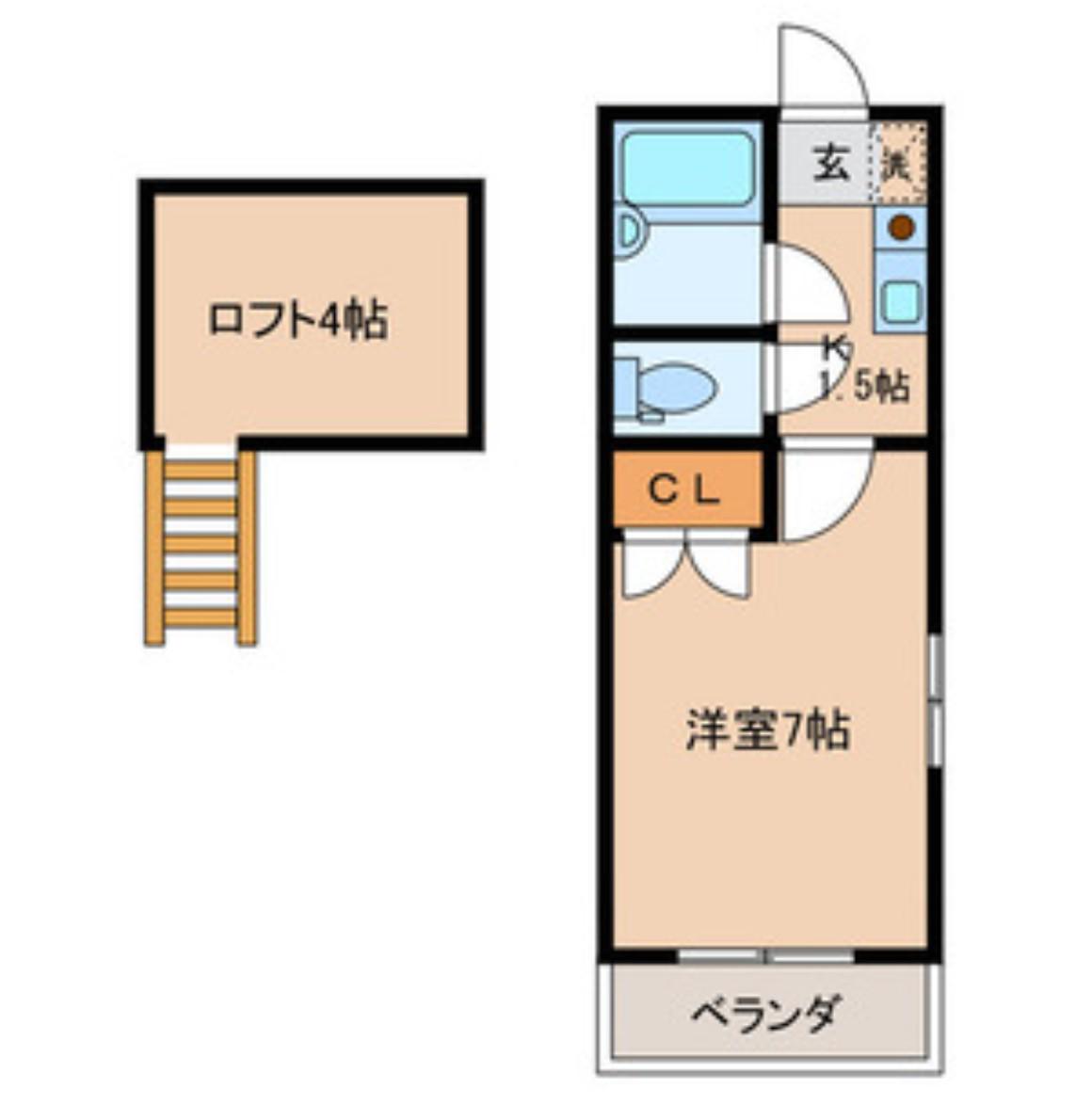 ディアパティオB(1K/2階)の間取り写真