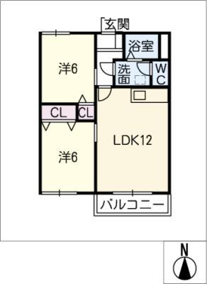 サンライズハイツA棟(2LDK/2階)の間取り写真