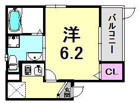 ソレイユ東雲(1K/2階)の間取り写真