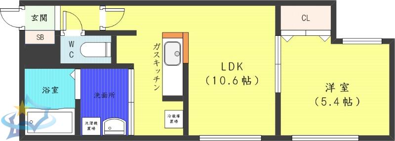 シティレジデンス南8条(1LDK/2階)の間取り写真