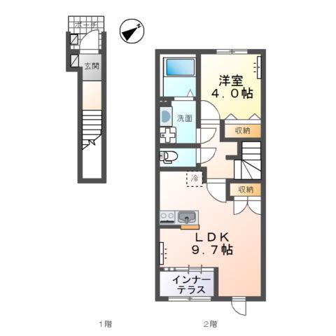 阿見町中央5丁目アパート(1LDK/2階)の間取り写真