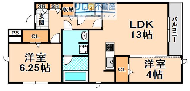 MEDUSELD南棟(2LDK/3階)の間取り写真