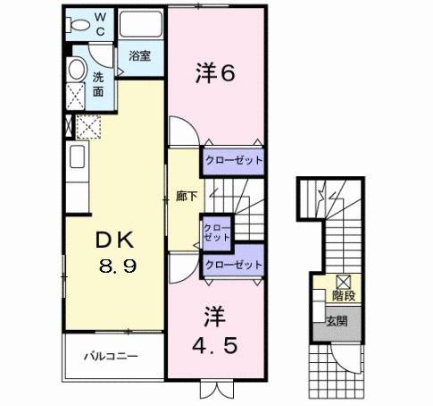 ソレアード(2DK/2階)の間取り写真