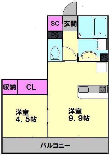 プリムローズ(1LDK/3階)の間取り写真