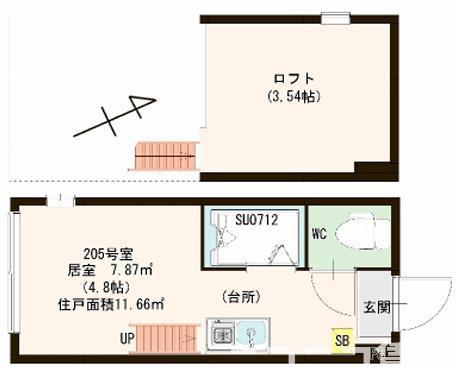 ハーモニーテラス平井II(ワンルーム/2階)の間取り写真