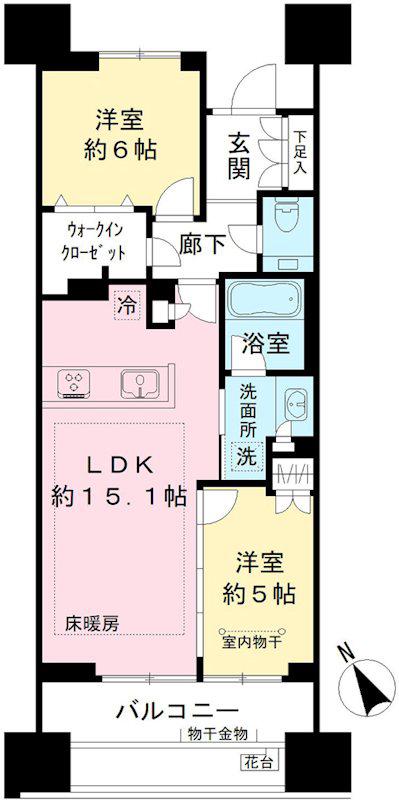 プラウド京王聖蹟桜ヶ丘(2LDK/8階)の間取り写真