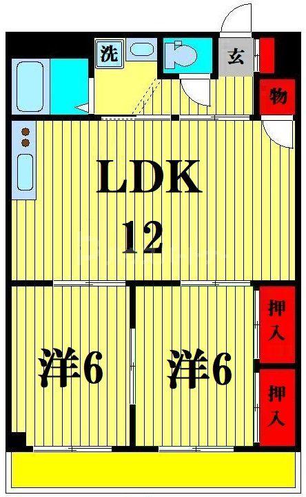ワンズ・コア新松戸Ⅱ(2LDK/2階)の間取り写真