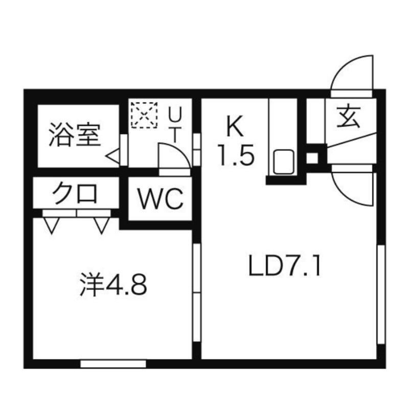 リバーサウス平岸(1LDK/4階)の間取り写真