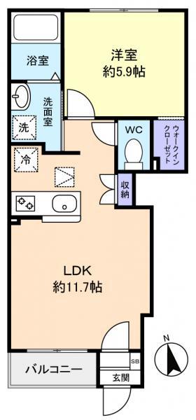 MONSHERI(1LDK/1階)の間取り写真