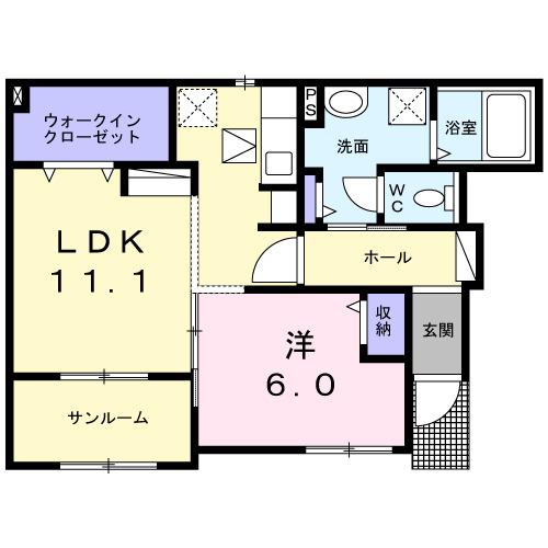 ココ・アポロ(1LDK/1階)の間取り写真