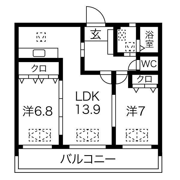 ルネ・ピリア(2LDK/2階)の間取り写真
