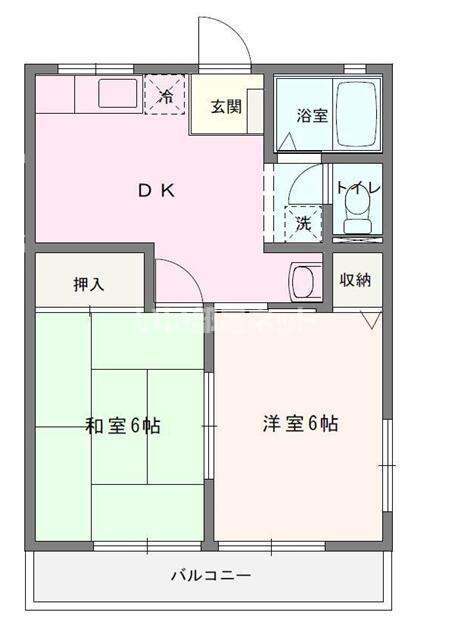 ハムステット B棟(2DK/1階)の間取り写真
