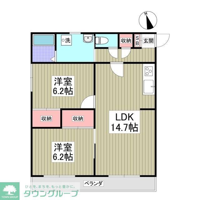 ビューハイツ講堂(2DK/1階)の間取り写真