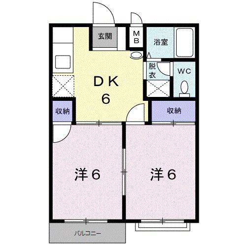 コーポウイング(2DK/2階)の間取り写真