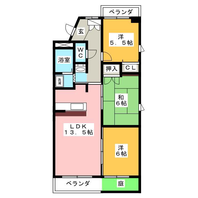 ルネス新岐阜(3LDK/5階)の間取り写真