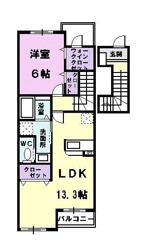 ウィスタリア(1LDK/2階)の間取り写真