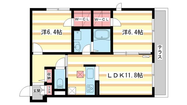 シャーメゾン春日(2LDK/1階)の間取り写真