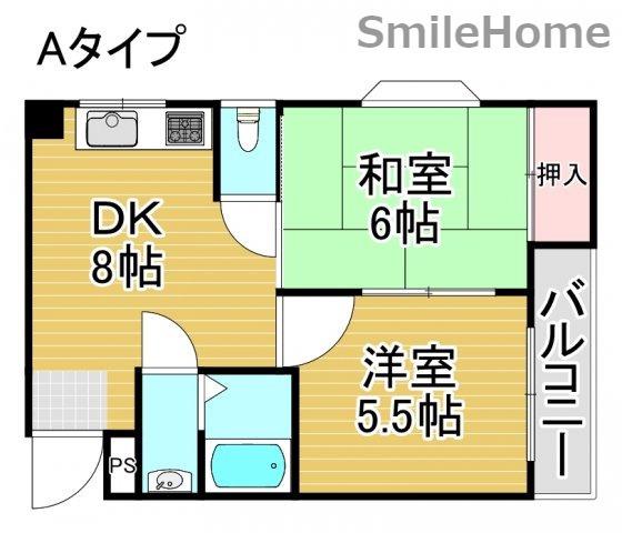 ブルームハイツII(2DK/3階)の間取り写真