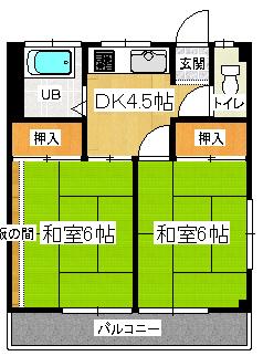 タカギアパート(2K/2階)の間取り写真